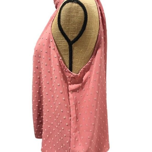 Emery Rose Halter Neck Swiss Dot Frill Trim Blouse Size 1X 14 Sleeveless Pink - Picture 7 of 12